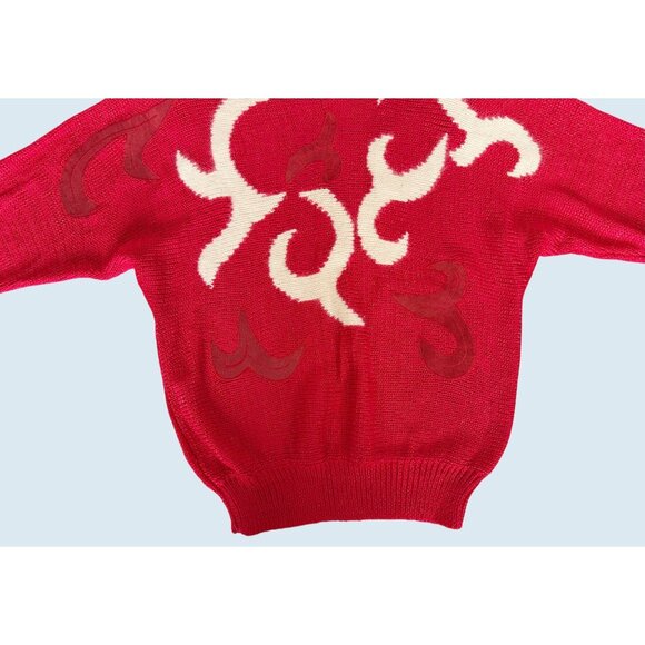 Vintage Ginenne Red Graphic Print Pullover Sweater 80s / 90s Size Medium - Picture 4 of 8